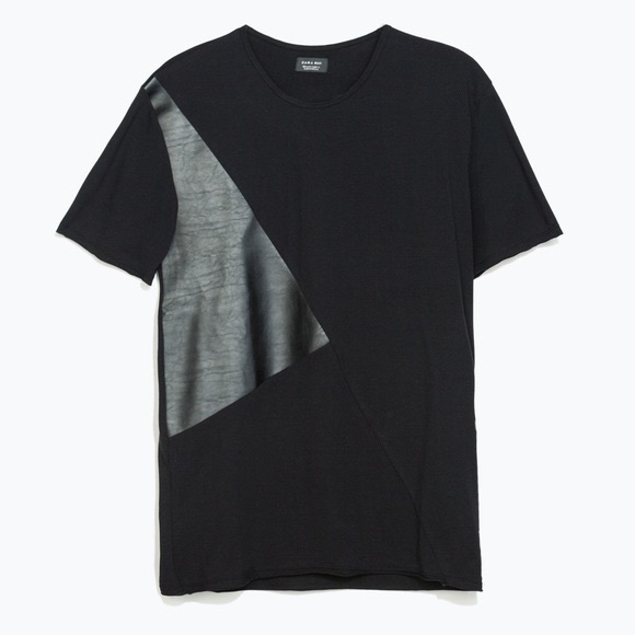 Zara Other - Zara Man Black T-shirt with Faux Leather Patch